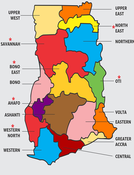 Map of Ghana showing reach
